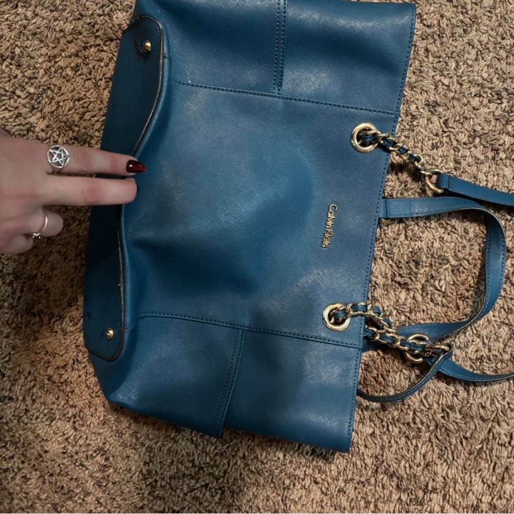 Calvin Klein Blue Leather Tote Bag